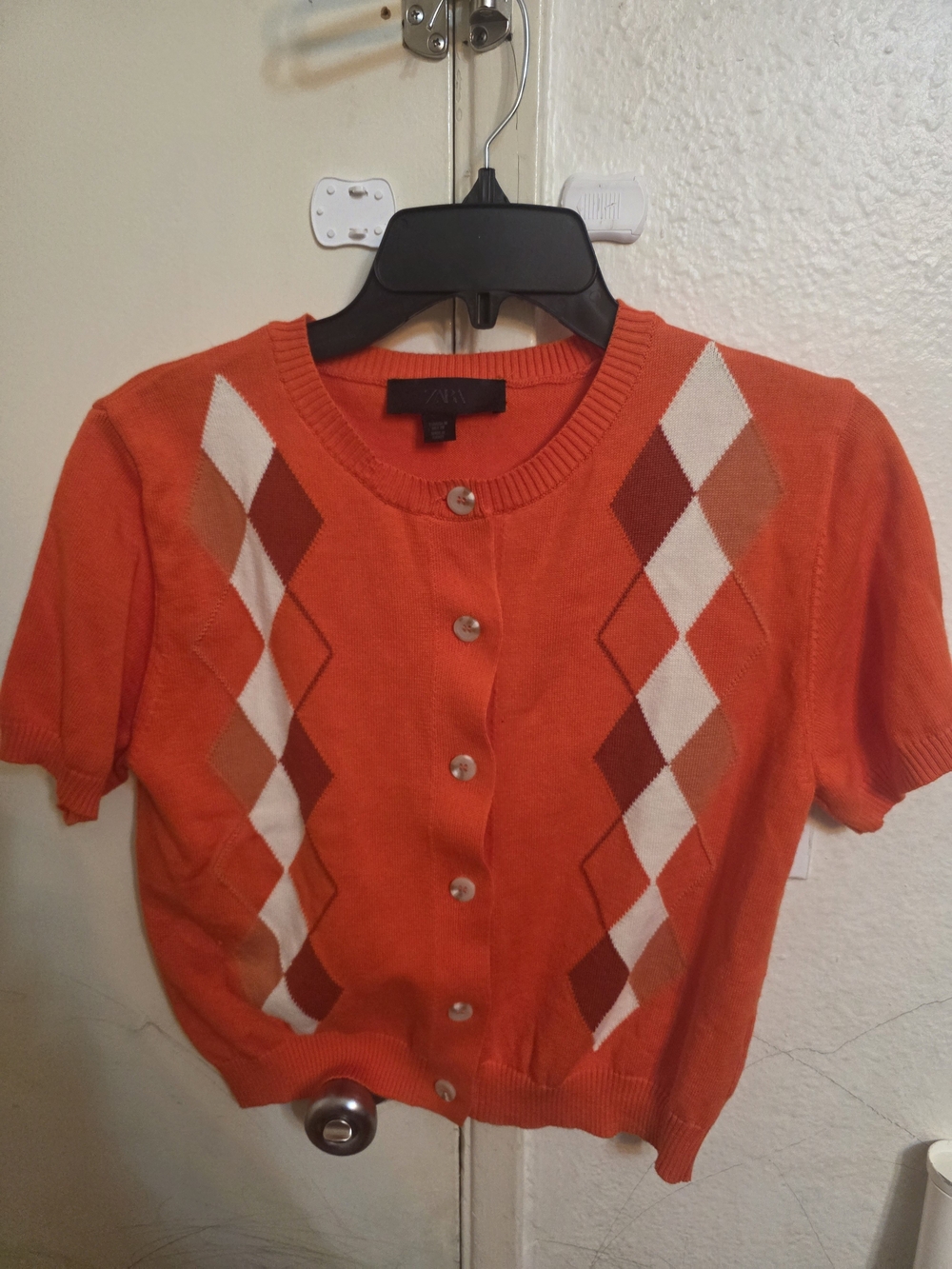 Zara Bright Orange Crewneck Cardigan